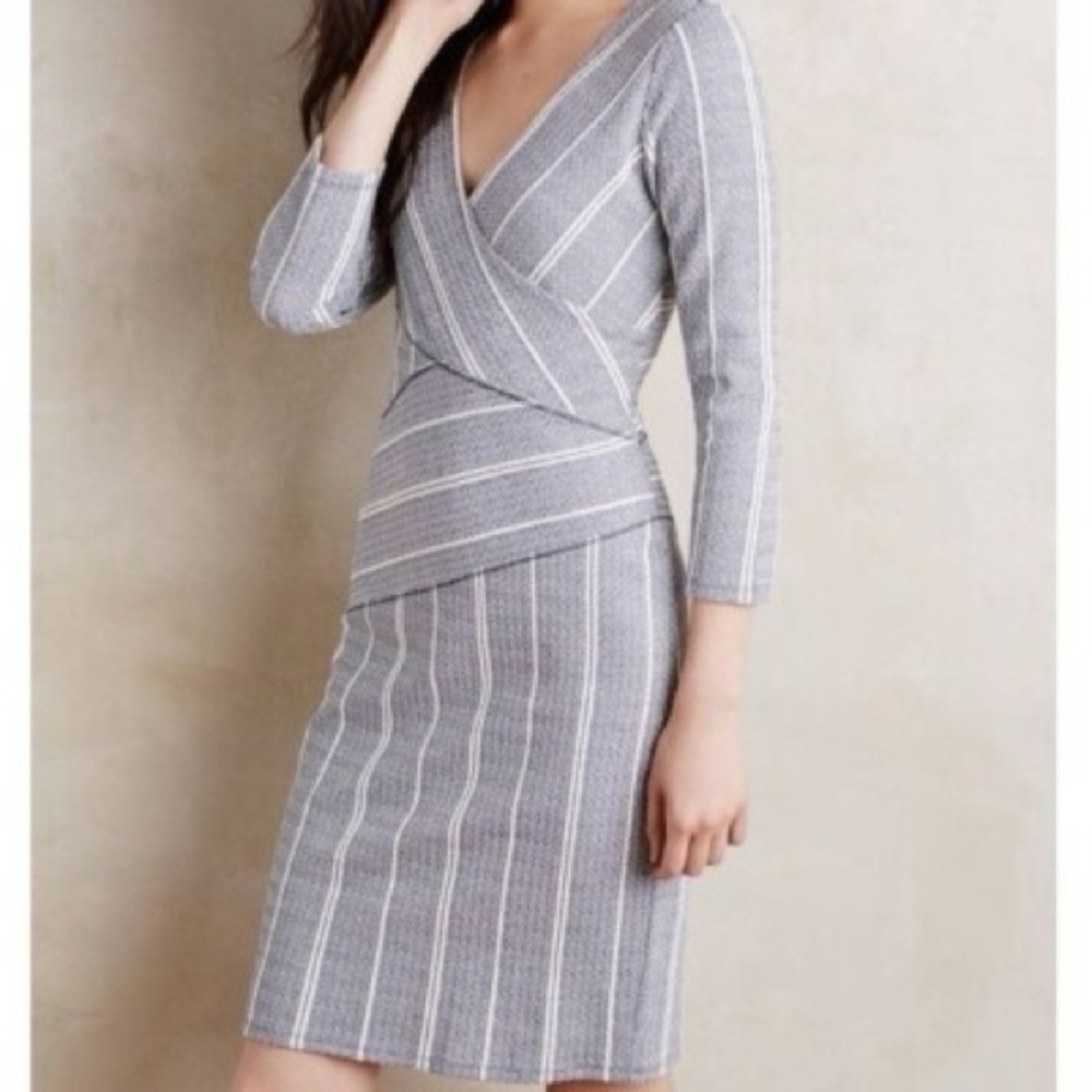 Anthropologie Maeve Amelia Navy and White Striped Long Sleeve Mini Dress